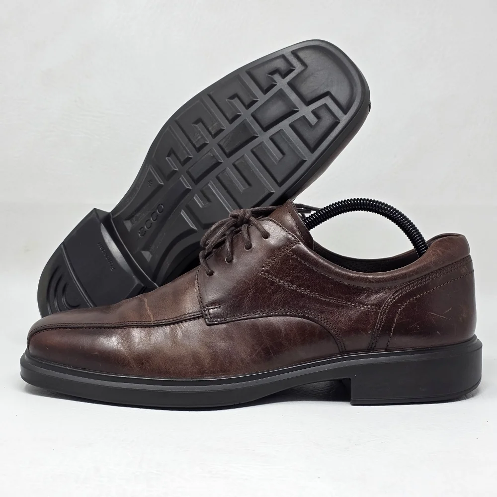 Ecco Helsinki 2 Mens Sz 9-9.5 43 Derby Shoes Brown Leather Low Top Lace Up Dress